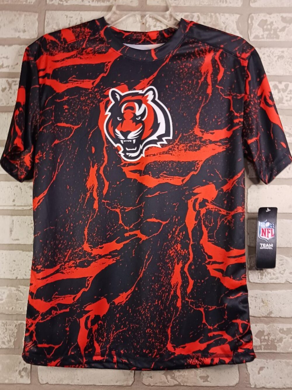 Cincinnati Bengals Youth Large (14/16) Shirt Black & Orange Short Sleeve NFL